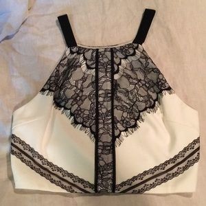 White with black lace crop top